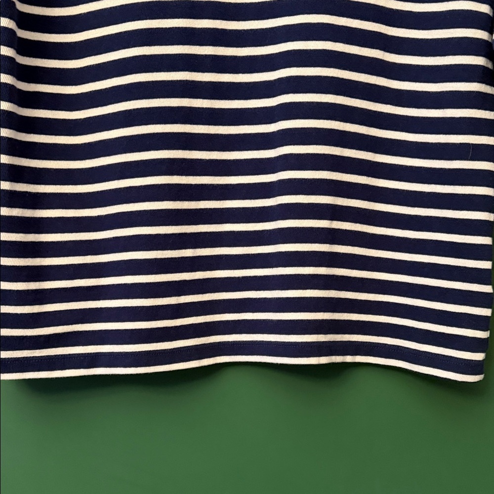 Lands' End Navy & White Striped Boatneck 3/4 Sleeve Nautical Knit Top Coastal - Picture 7 of 9